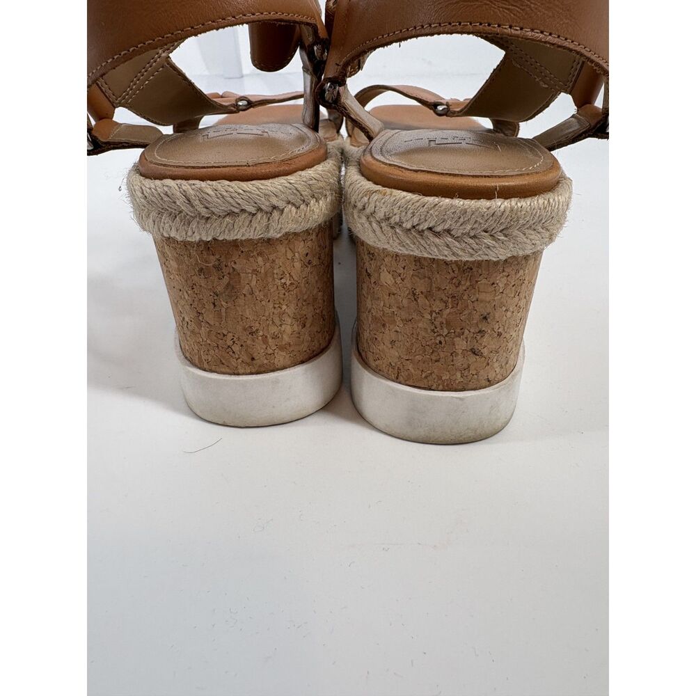 Marc Fisher Tan Leather Platform Sandals | Espadrille Wedge Ankle Strap Sandals